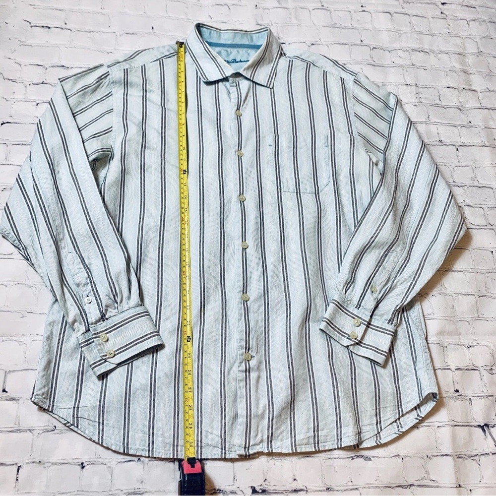 Tommy Bahama Men's XL Silk Blend Button Down Shirt Blue Striped Long Sleeve - Picture 8 of 11